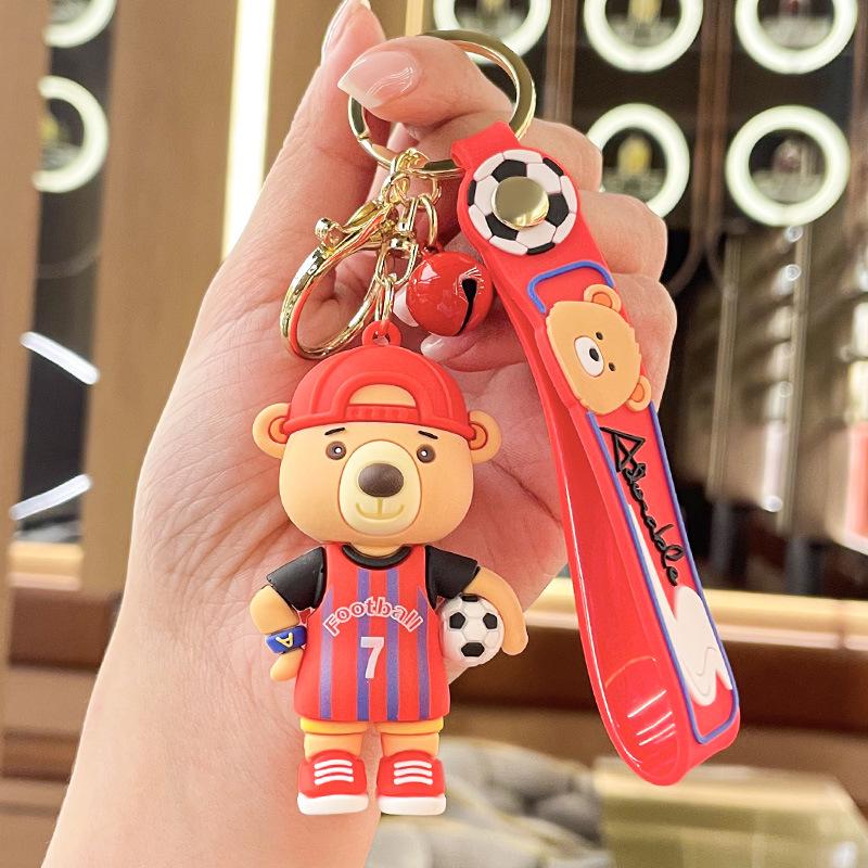 Trendy 3D Cartoon Football Bear Keychain Pendant for Backpack or Car