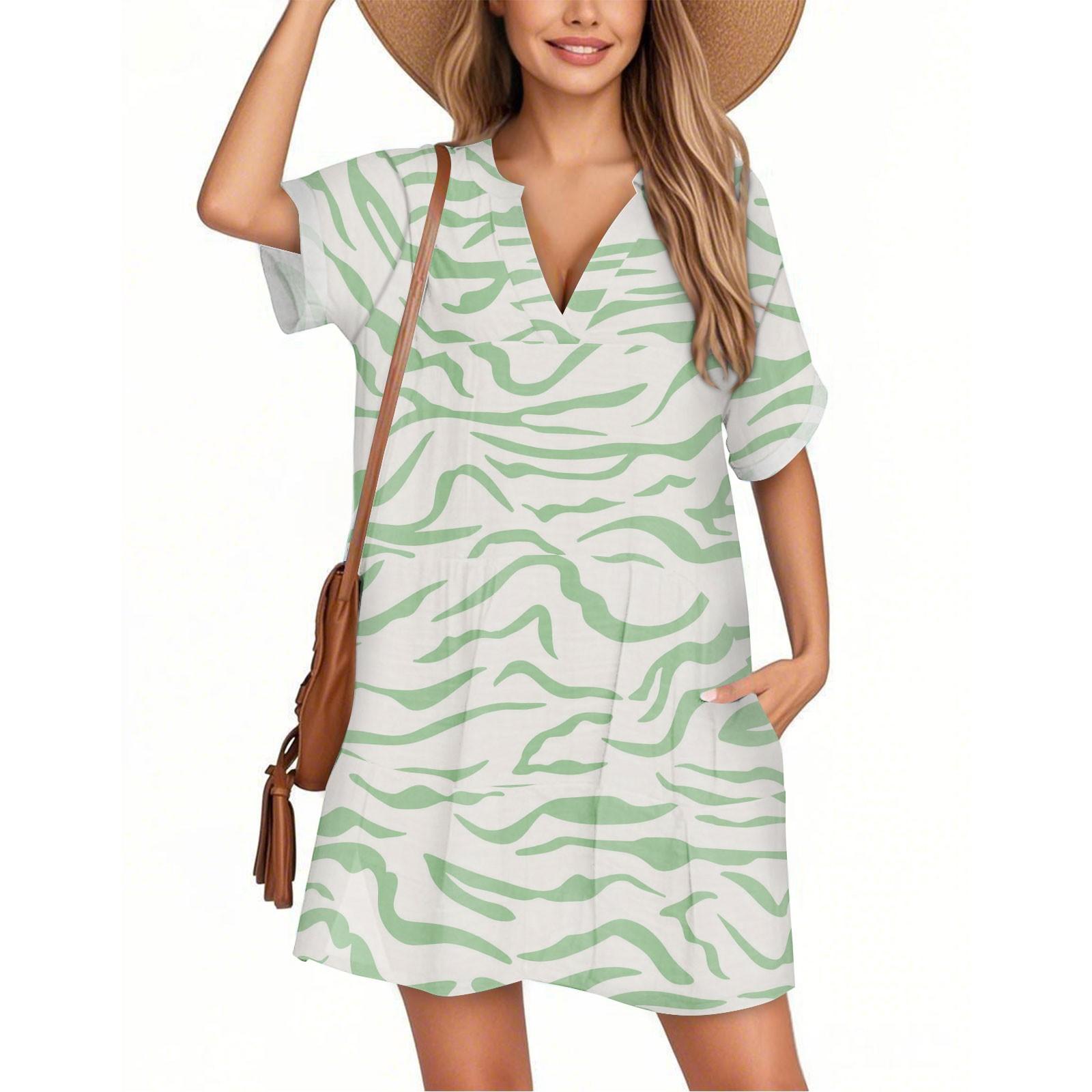 

Женское модное платье-футболка с коротким рукавом и V-образным вырезом в гавайском стиле, повседневное пляжное платье для отдыха XXL