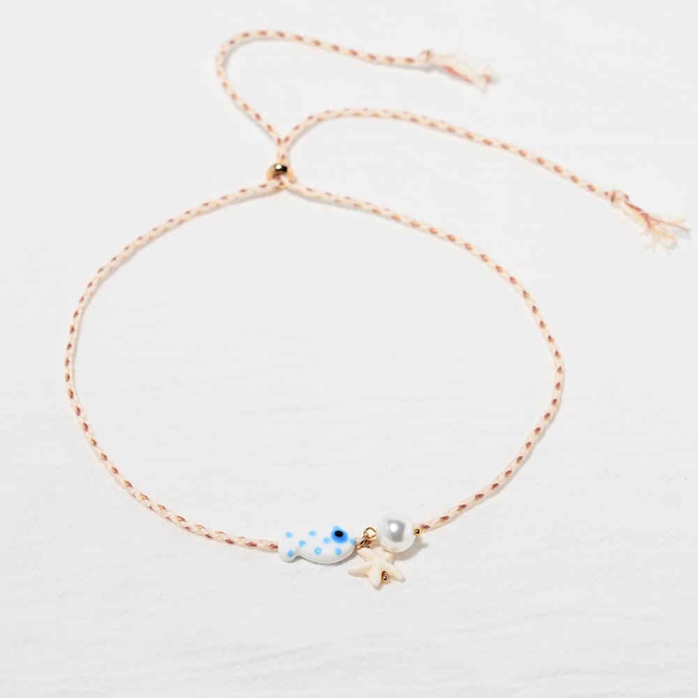 Bohemian Fish Pendant Necklace Ceramic Marine Fish Pendant Necklace Cartoon Collarbone Chain Women