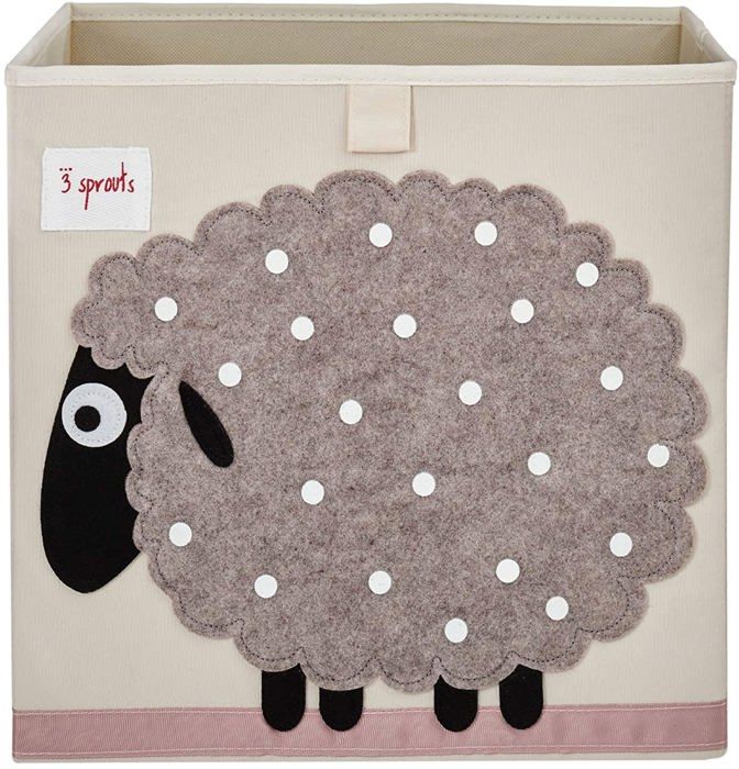 Sac et bac à jouets - Coffre à jouet Mouton - 100% Polyester - Gris - 33x33x33 cm