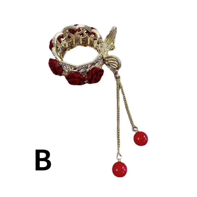 New Shiny Rhinestone Rose Decoration Metal Hair Clip for Women's Elegant Sexy Ponytail Clip Girls Fashionable Hairs Accessories