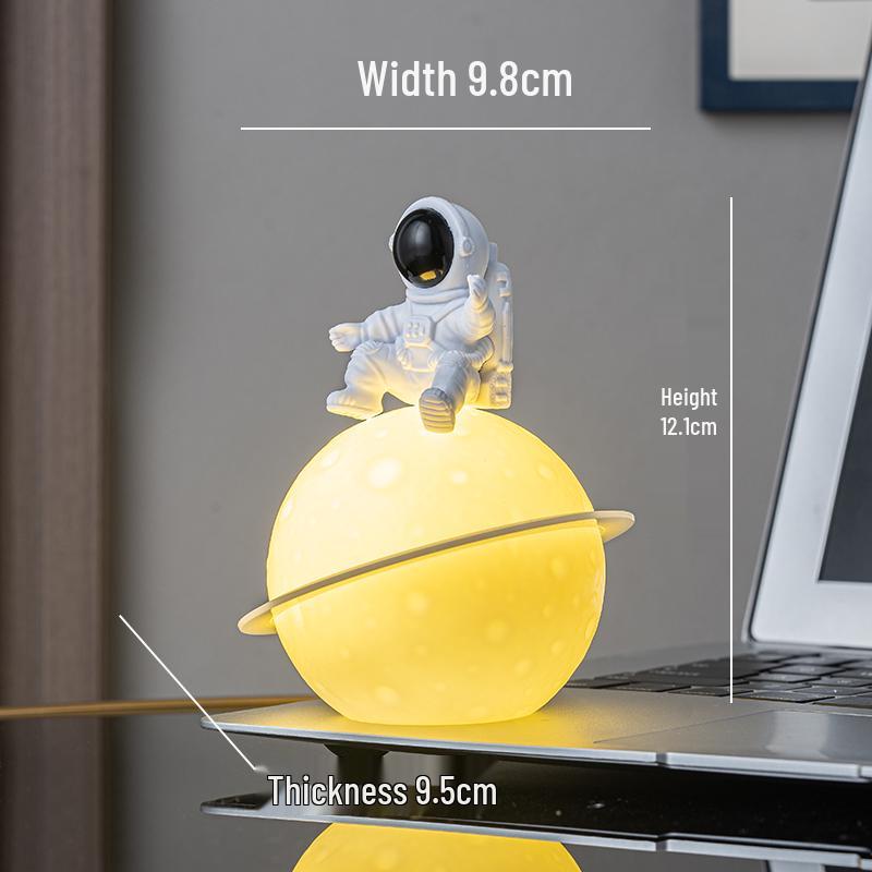 Astronaut Night Light Planet Lamp: Luminous Moon Ornament for Bedroom Decor, Gift, or Souvenir with Silk Flower.