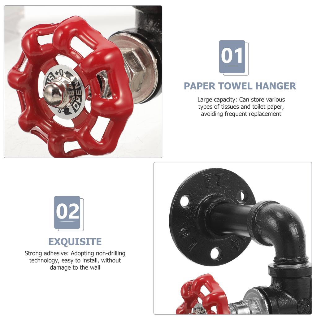 Iron Pipe Wall Bracket -mounted Paper Towel Countertop Holder Tubular for Bathroom Vintage Kitchen Dispenser Towel Hanger