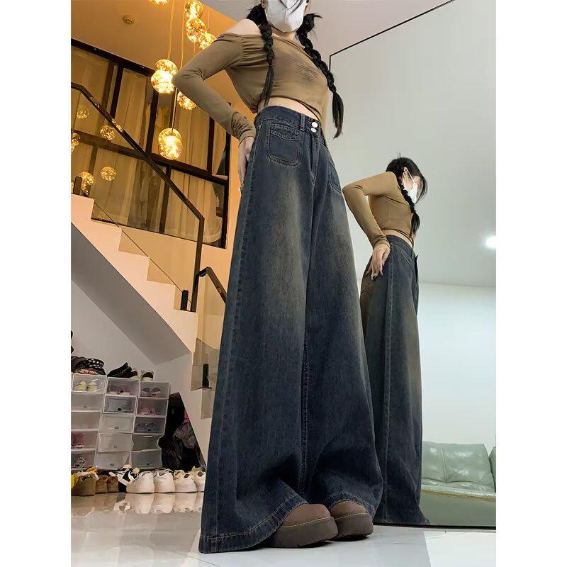 High-Waist Straight Leg Wide Jeans - Petite, Locker, Schlankmachend, Herbst/Winter Stil, Bodenlange Hose für Damen