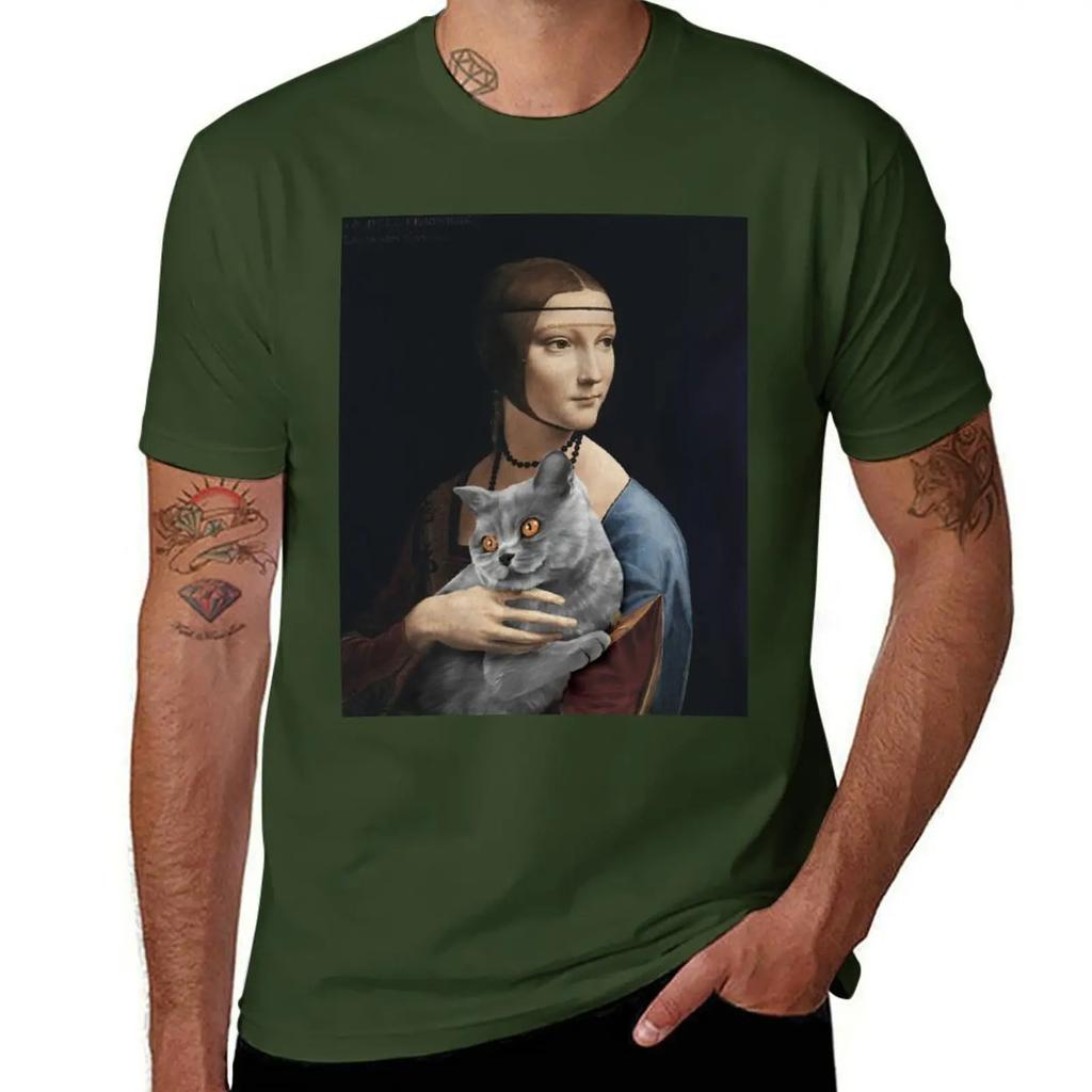 Leonardo da Vinci Cat, Lady with an Ermine, Cute Cat Print, Funny Cat Print T-Shirt anime tshirt mens clothing