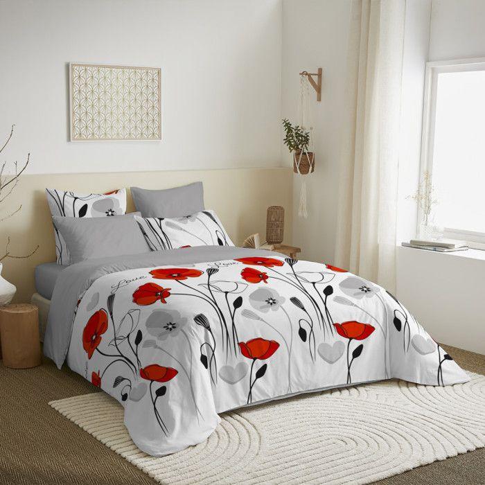 Complete Reversible Duvet Cover Pack for 140 X 190 Cm Bed Coquelicot