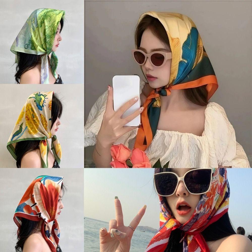 Sweet Triangle Headband French Pastoral Style Silk Scarf Korean Hair Scarf For Girl Women
