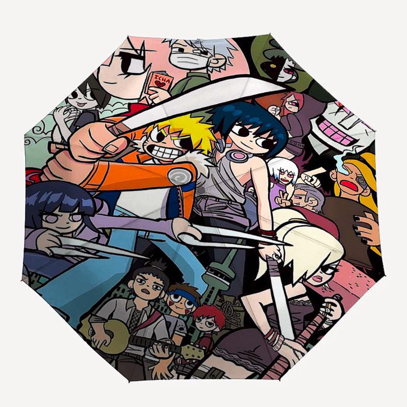 1pc Outdoor Umbrella with Naruto, Sasuke, Sakura, and Other Anime Characters - Automatic Opening/Closing Umbrella with Portable Tri-Fold Design,