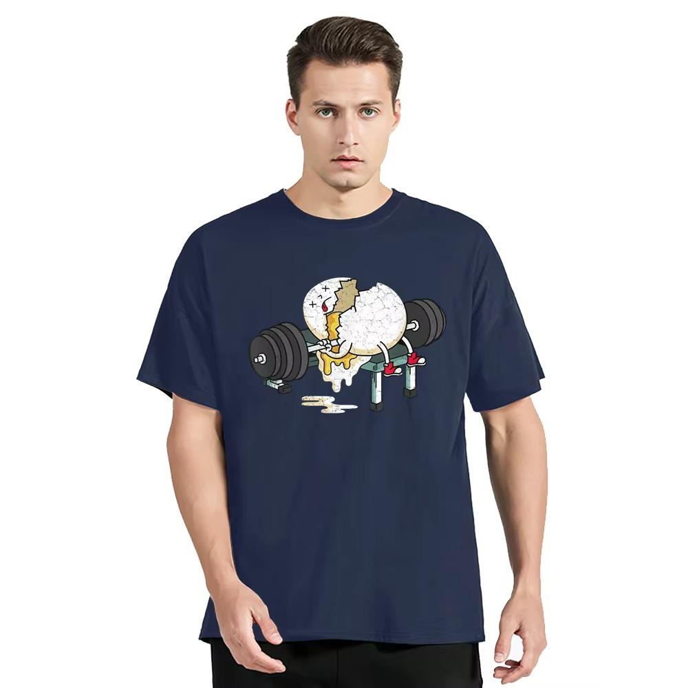 Funny Egg Fitness Gym Weight Lifting Printing T-shirt Summer Casual Tops Cotton T Shirt Men's Clothing Oversized Tshirt