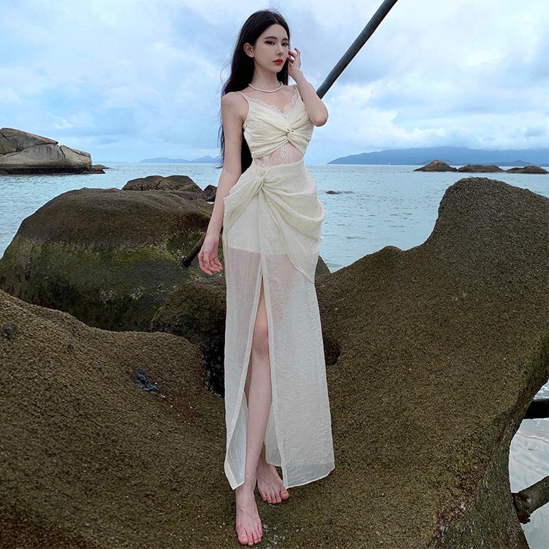 French Retro Lace Dress Vacation Summer Tube Top Hollow Temperament Banquet Birthday Dress