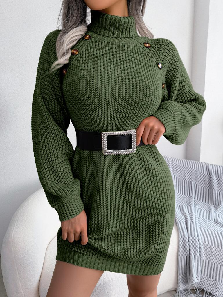 High Neck Long Sweater Damen Casual Strickkleid Geschenk Gürtel Einfarbig Pullover Verdickt Warm Loose Casual Pendler Gestricktes Basishemd Herbst Winter
