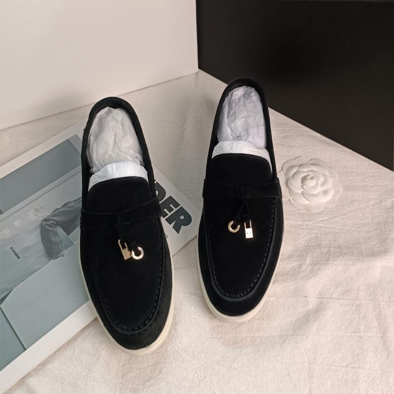 Leather Loafers Women's Spring and Autumn Flat-bottomed British Style LP Comfortable Pedal Lazy Shoes Casual Single Shoes