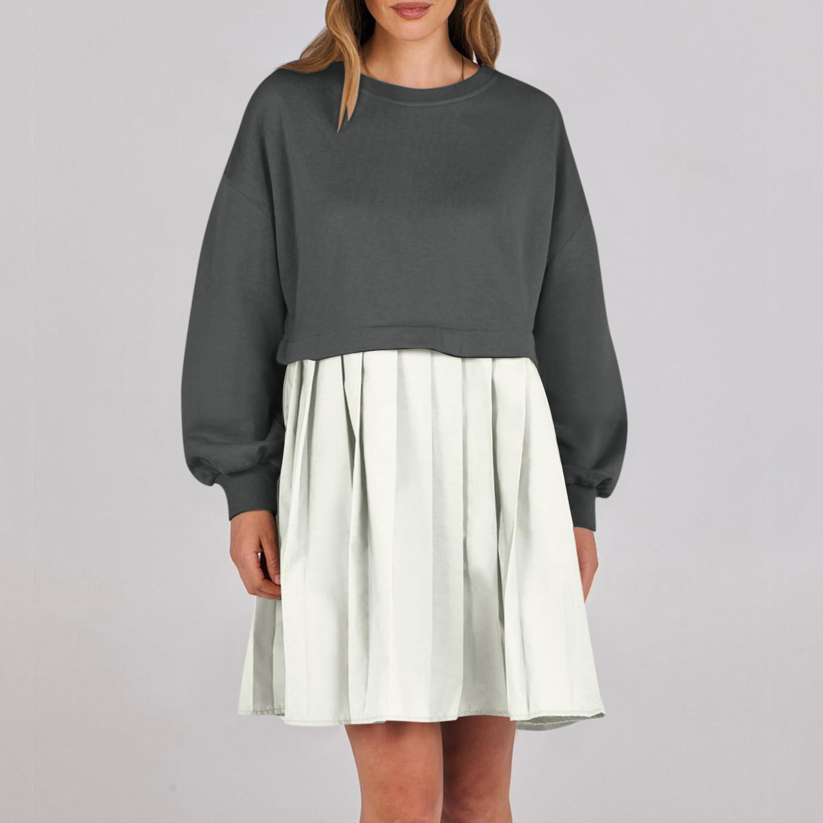 Женское платье-толстовка большого размера с длинным рукавом в стиле пэчворк — фото 6