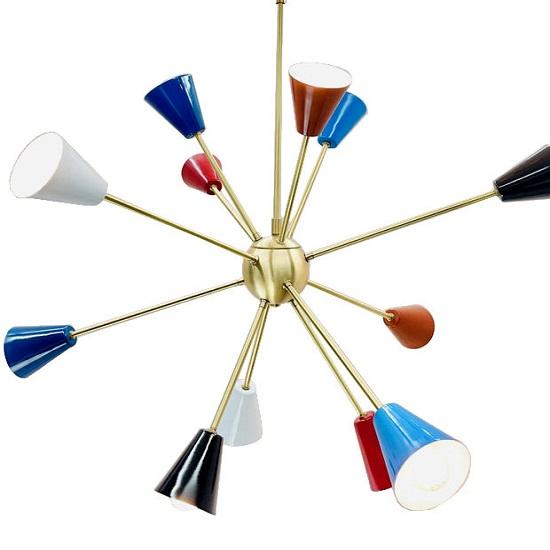Candelabru Sputnik din alamă cu 12 brațe - Lumină în stil italian Stilnovo de la mijlocul secolului - Lampă nordică Candelabru de tavan - Iluminat suspendat