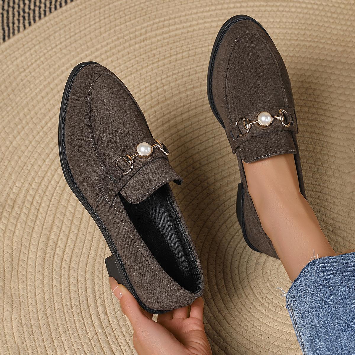 

Импортные повседневные туфли большого размера для женщин на весну и осень, новые европейские и американские ленивые мокасины на толстой подошве с одной педалью для женщин 43 серый