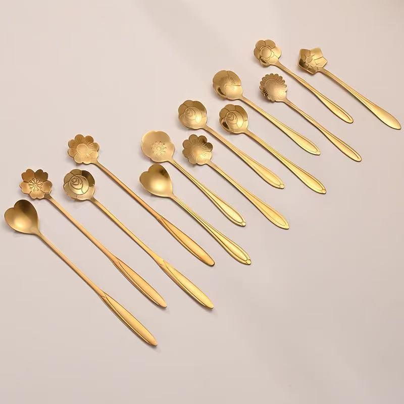 Cherry Blossom Stainless Steel Long Handle Stirring Spoon for Coffee, Dessert, and Honey