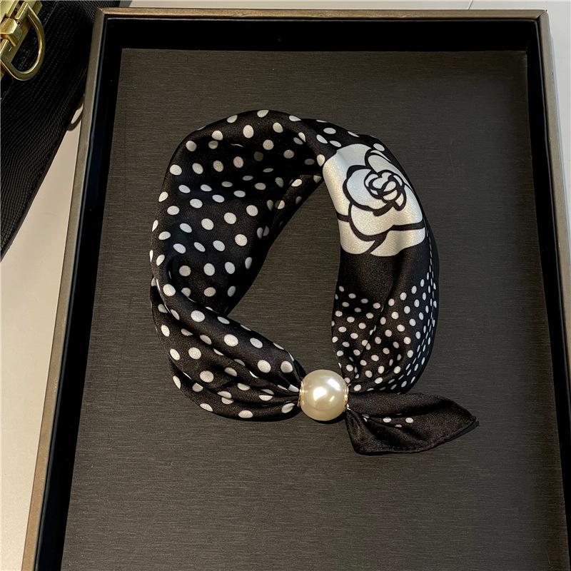 Thin Pearl Necklace with Magnetic Clasp, Lazy-style Silk Scarf, Women's Pendant Scarf, Collarbone Chain