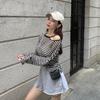 Ice Silk Striped Long Sleeve T-shirt Sunscreen Clothing Women's Summer Mid-length Loose Thin Breathable Top Blouse