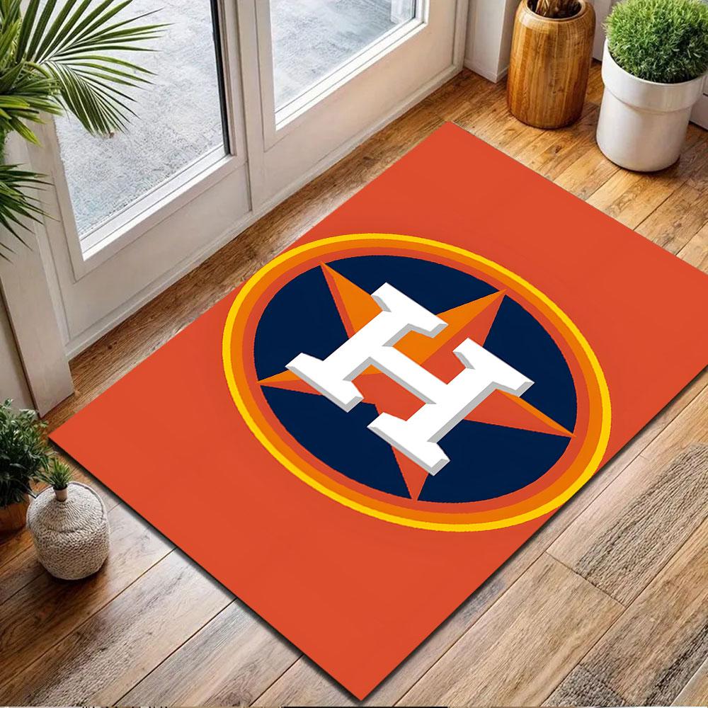 Orange Background with Star and "H" Logo Patterned Carpet, Non Slip Mat Suitable for Living Room and Bedroom Sofas