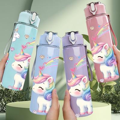 1PC Pastel Swirl Floating Cloud Unicorn 750ml Color Plastic Water Bottle Leakproof Flip Straw Lid For Sports Office Home Use