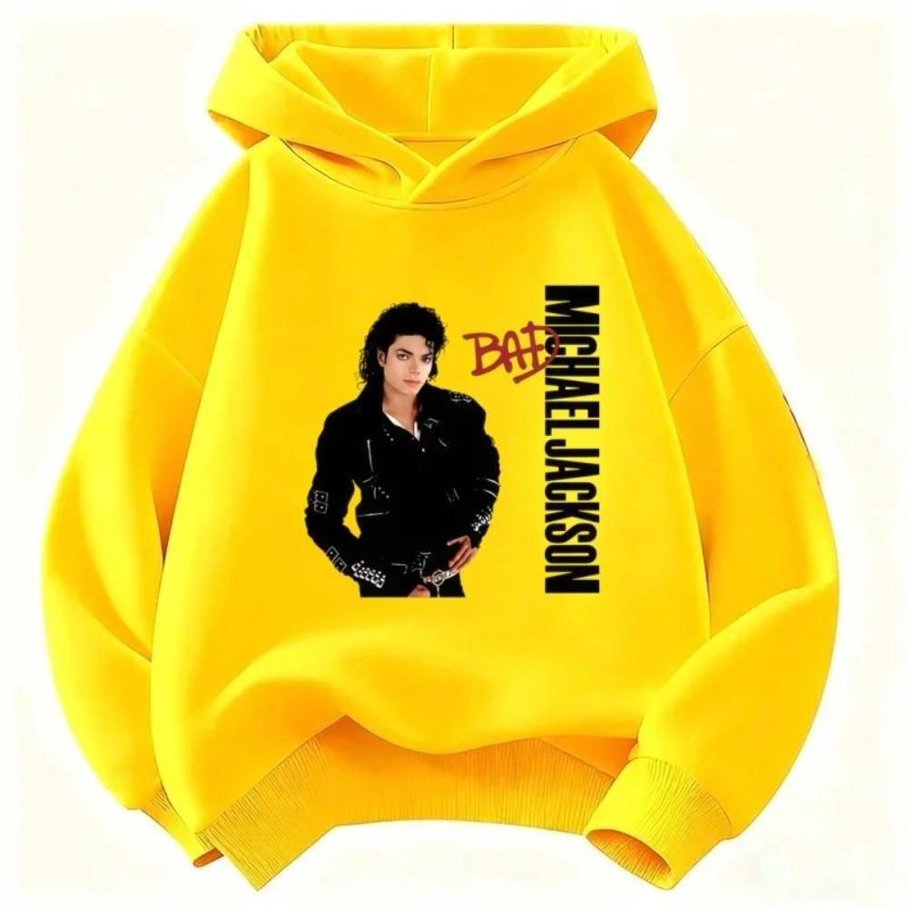 2026 Nuovo Felpa con Cappuccio Stampata Michael Jackson Moda Autunnale Casual da Esterno Felpa Manica Lunga Larga Streetwear per Bambini