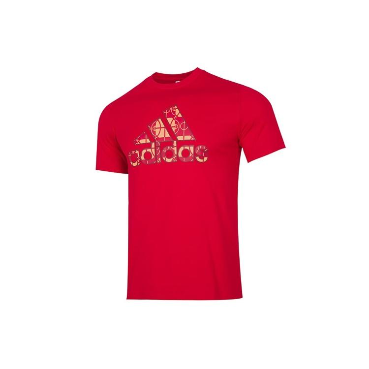Men s adidas CNY Large Logo Round Neck Pullover Basketball Sports Short Sleeve Red T-Shirt HE3344 L