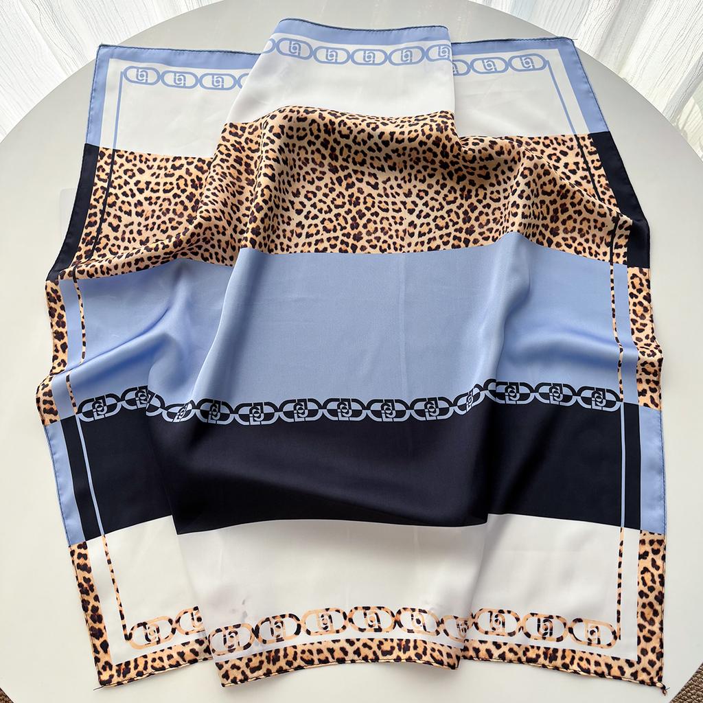 Fashion Leopard Printed Square Scarf Women Imitation Silk Scarves Bandanas Luxury Hijab Neckerchief Elegant Shawl Wraps