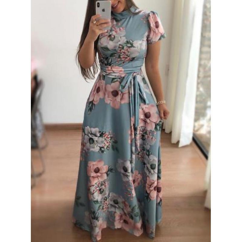 QICED Women's Fashion Summer Spring O-Neck Short Sleeve Casual Dresses