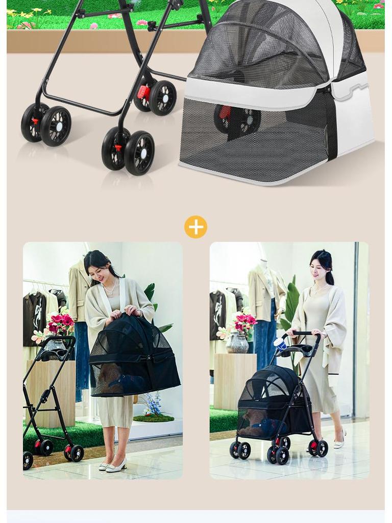 High-End Foldable Pet Stroller for Corgis, Cats, and Small Dogs - Lightweight, Multifunctional, Hand-Push Design.