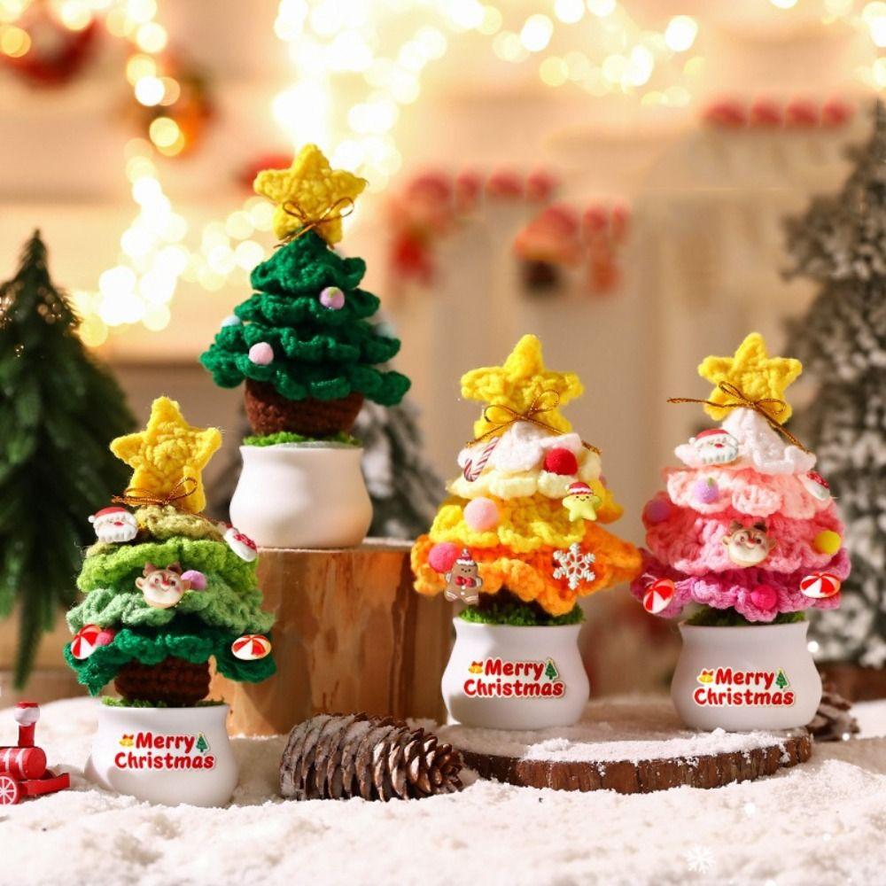 

Mini Hand Woven Christmas Tree Crochet Christmas Tree Potted Christmas Tree Decor Party Favors Style 1/Green
