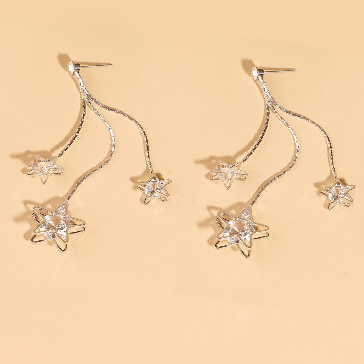 

Новые длинные серьги с бахромой из циркона в форме пентаграммы, модные сладкие серьги для женщин с темпераментом серебряный