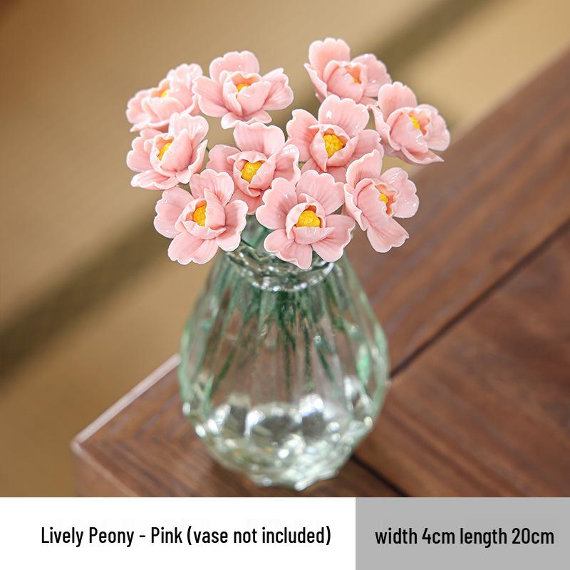 Traditional Jingdezhen Peony Ceramic Vase - Eternal Flower Simulation Decoration