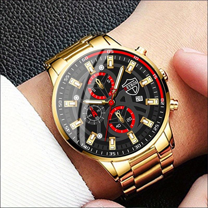 

DEYROS Модные деловые мужские часы из нержавеющей стали с календарем Кварцевые часы с коробкой