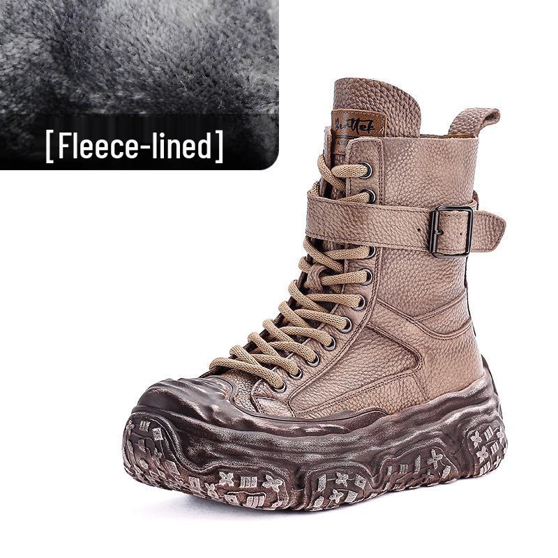 

Женские винтажные кожаные мотоциклетные ботильоны - Толстая подошва, стиль Мартин, Коллекция Осень/Зима, Плюс хлопковая подкладка. Size 40