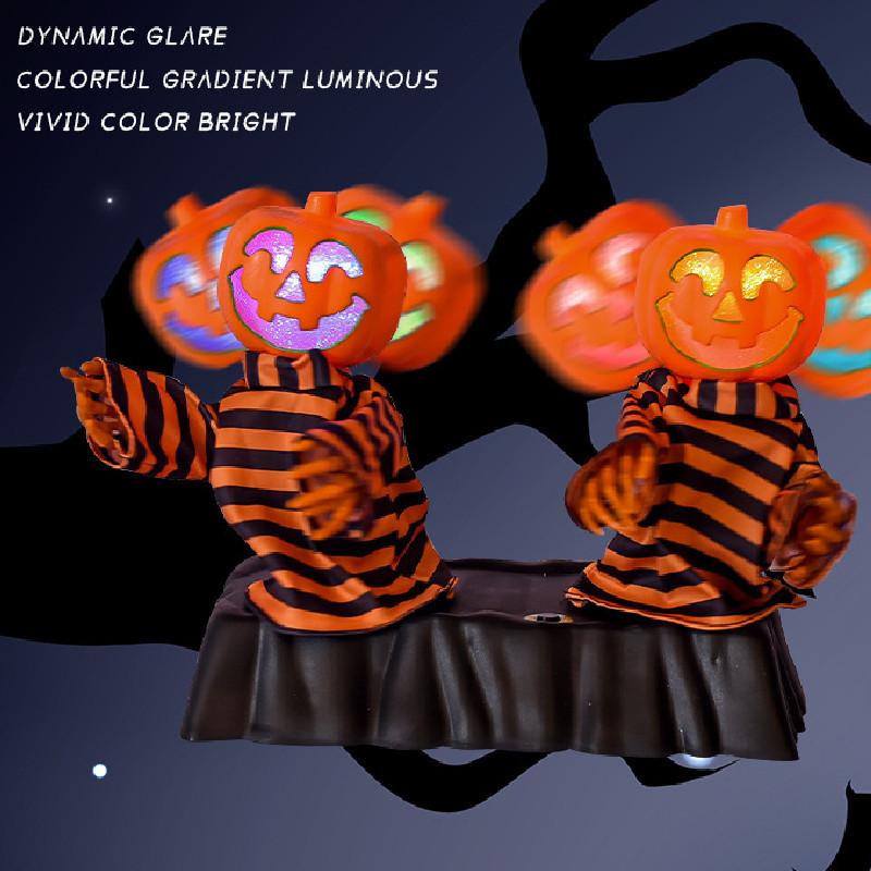 Colorful Light-up Pumpkin And Skeleton Duo Animated Sound Effects Halloween Decor