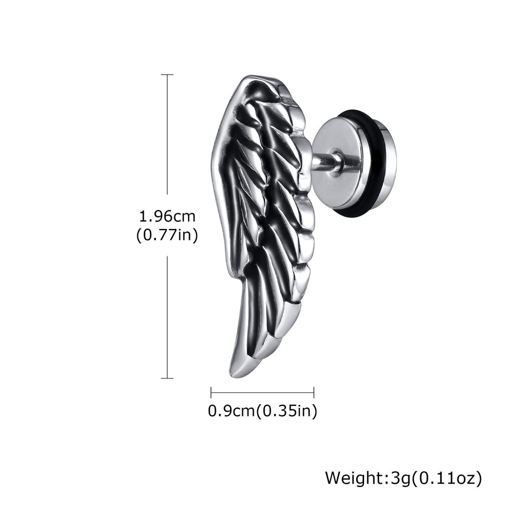 Punk Wings Stud Earrings for Men Boy,Vintage Stainless Steel Earrings,New Trendy Jewelry Gifts