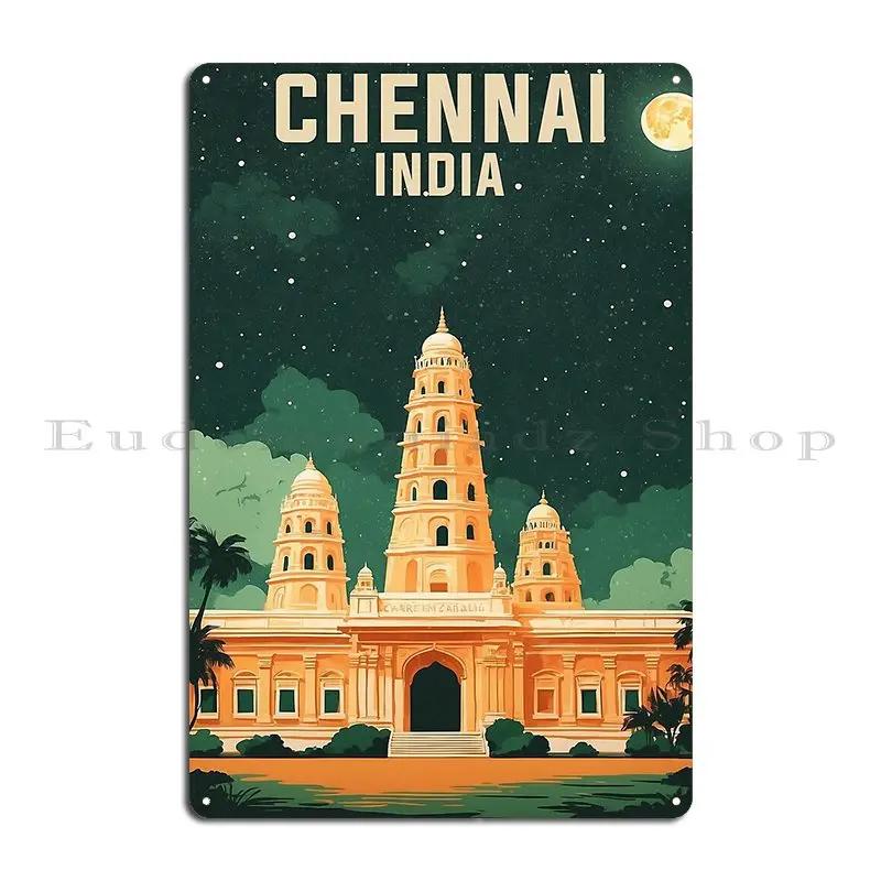 Chennai India Starry Night Vintage Travel Tourism Metal Sign Design Wall Mural Decoration Create Decoration Tin Sign Poster 20x30cm