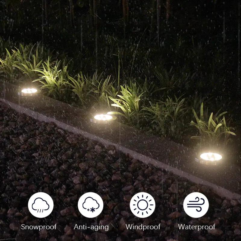Solar Ground Spike Light, Stainless Steel Housing, 8 SMD LED, White & Warm Light Optional, Smart Light Control, for Garden Lawn
