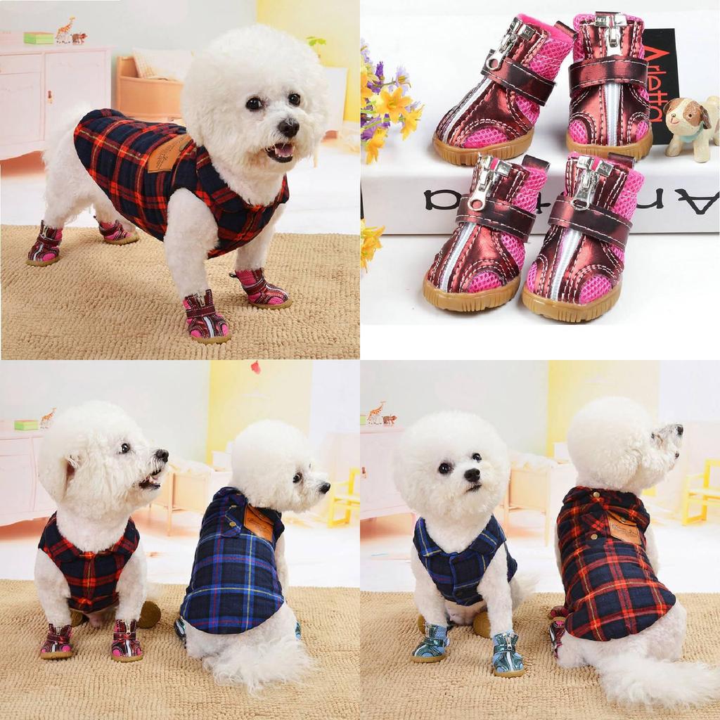 Rutschfeste Robuste Sohle Hundeschuhe Für Pudel Und Teddyhunde Warm Und Gemütlich In Rosarot Und Blau