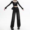 Vielseitige amerikanische Retro-Jeans Damen Herbst Neu Gerade Fallend Klein Dünn Weiter Bein Bodenlange Hose