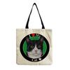 Women Vintage Linen Tote Bag - Large Capacity Cat Print Shoulder Handbag for Casual & Grocery Shopping KTB