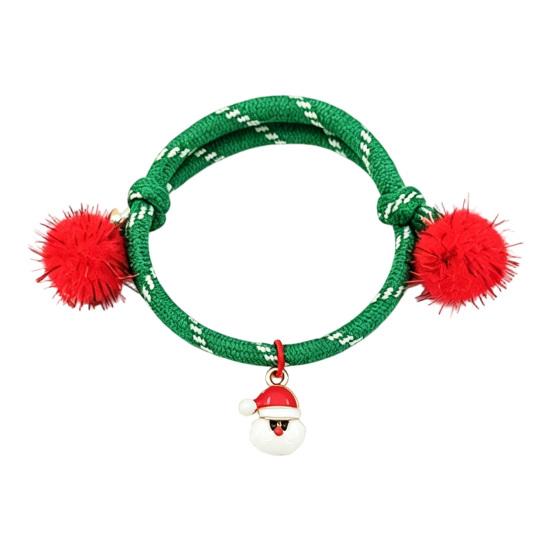 Charming Christmas Stocking Stuffer Bracelets, Red Green String Bracelet, Adjustable Rope Bracelet with Holiday Party Jewelry Charm And Tinsel