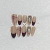 10Pcs Handmade French Gradient Cat Eye Press On Nails With 3D Butterfly Diamond Flowers Long Coffin Almond Shape