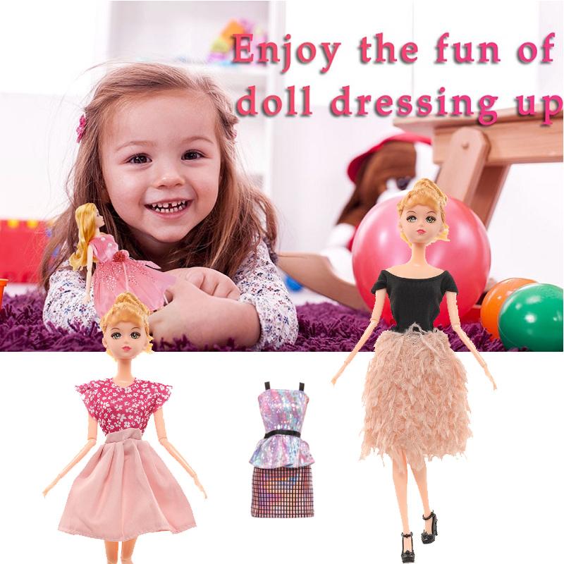 16pcs Set 30cm Doll Clothes And Accessories Include 4 Fashion Dresses 6 Crown 6 Necklace for Barbie Toys for Girls, Dressing Up