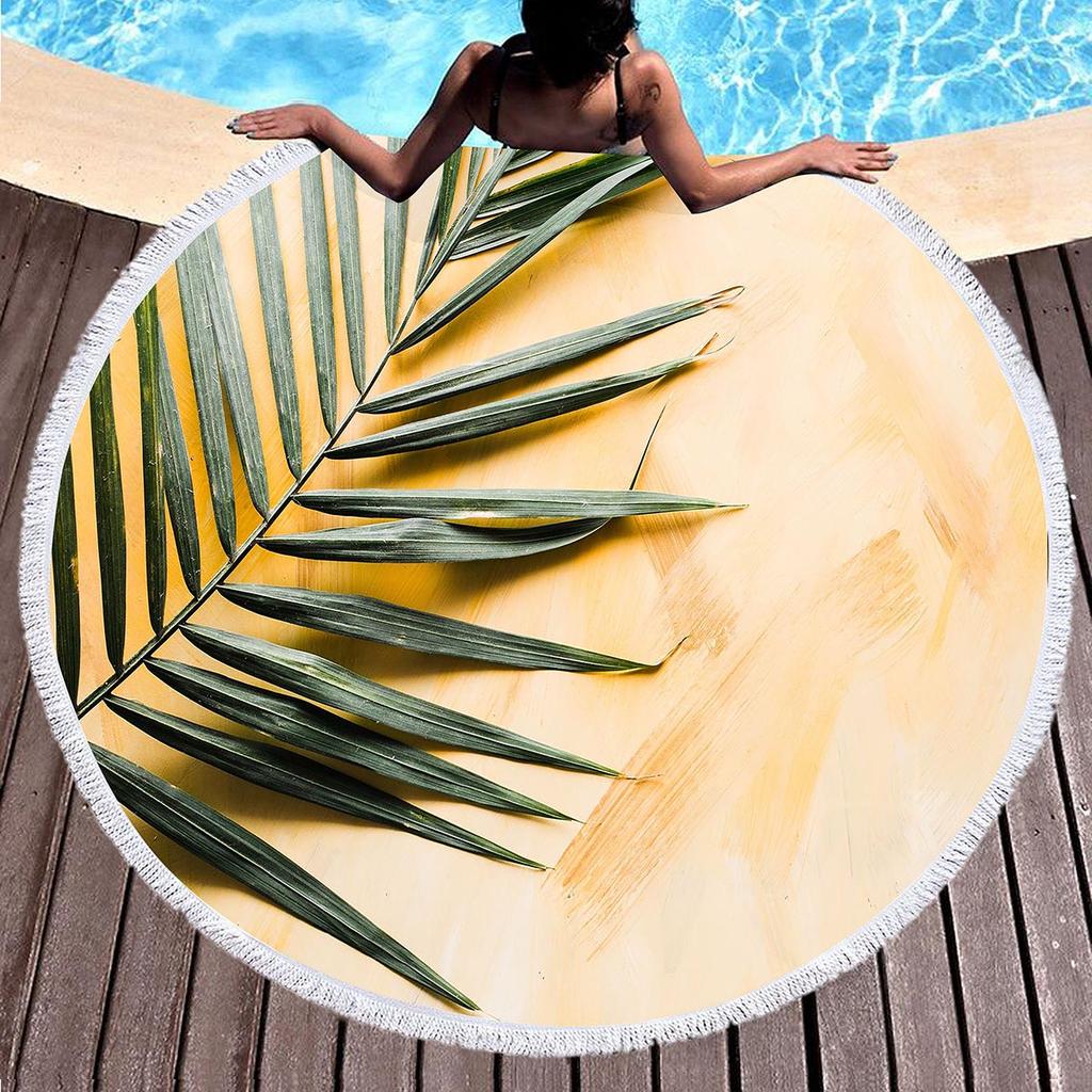 Palm Leaf Round Beach Towel,Round Hawaiian Beach Blanket Sand Free Quick Dry Boho Circle Bath Towel Absorbent Tropical Yoga Mat