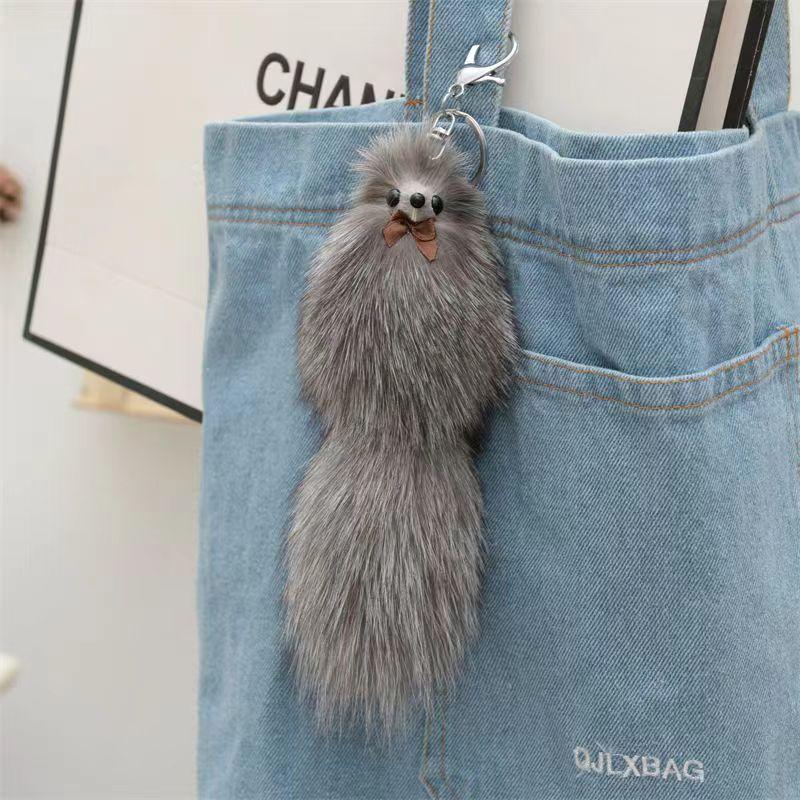 Cute Fox Car Keychain Pendant Plush Fur Doll Bag Hanging Decoration Gift