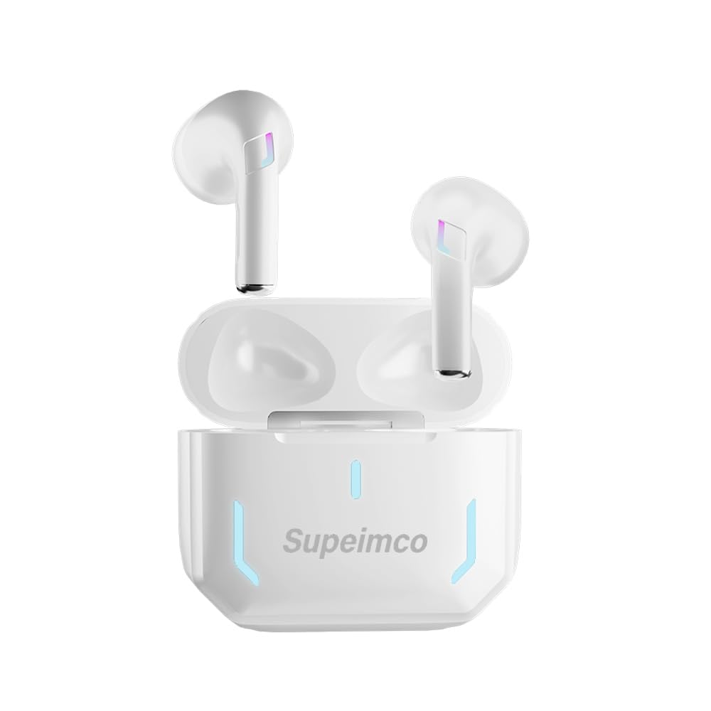 

Bluetooth Gaming Wireless Binaural ENC Noise Automatic Touch Long Playback Siri Ear for Web Music Instruction 2024 5.4 Low-Latency Earphones, білий