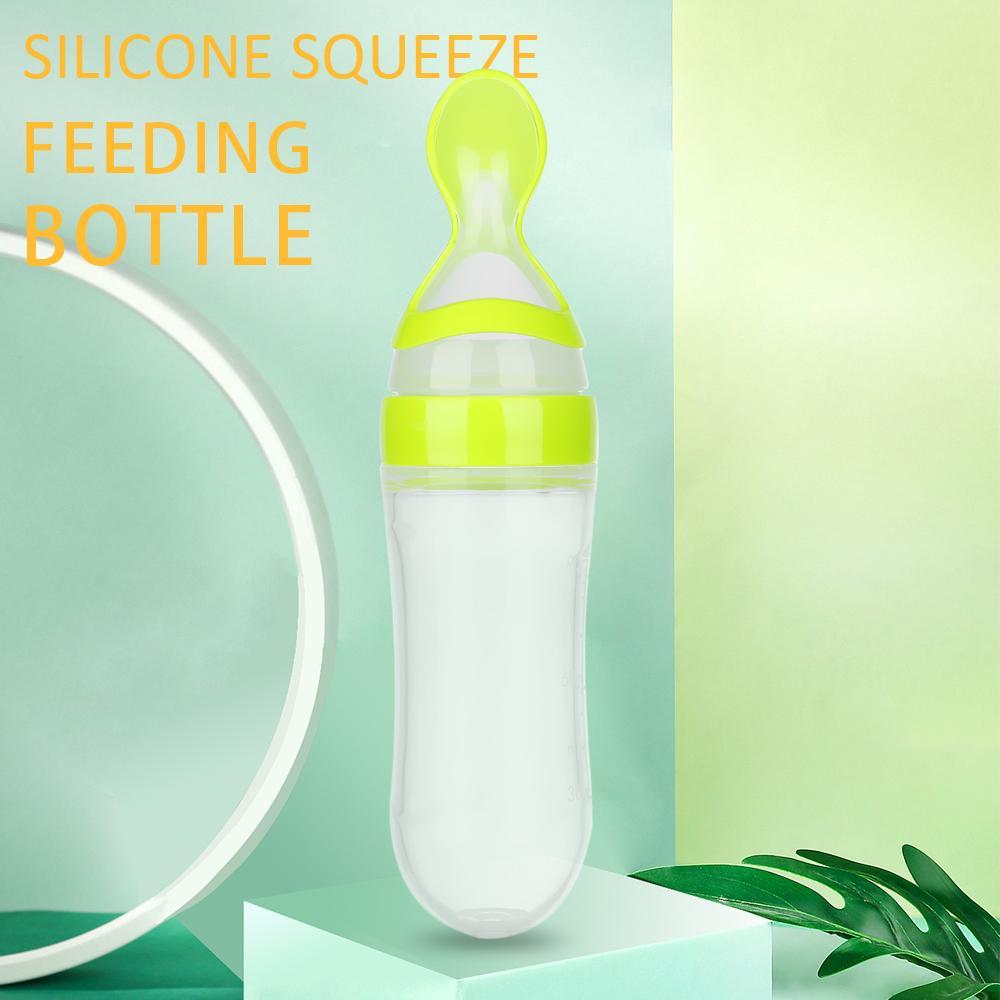 New Fashion Safety Squeeze Feeding Bottle Milk Bottle With Spoon Food Rice Feeder