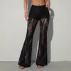 Damen Sexy Durchsichtig Spitze Hohe Taille Schlanke Passform Ausgestellt Lange Hosen