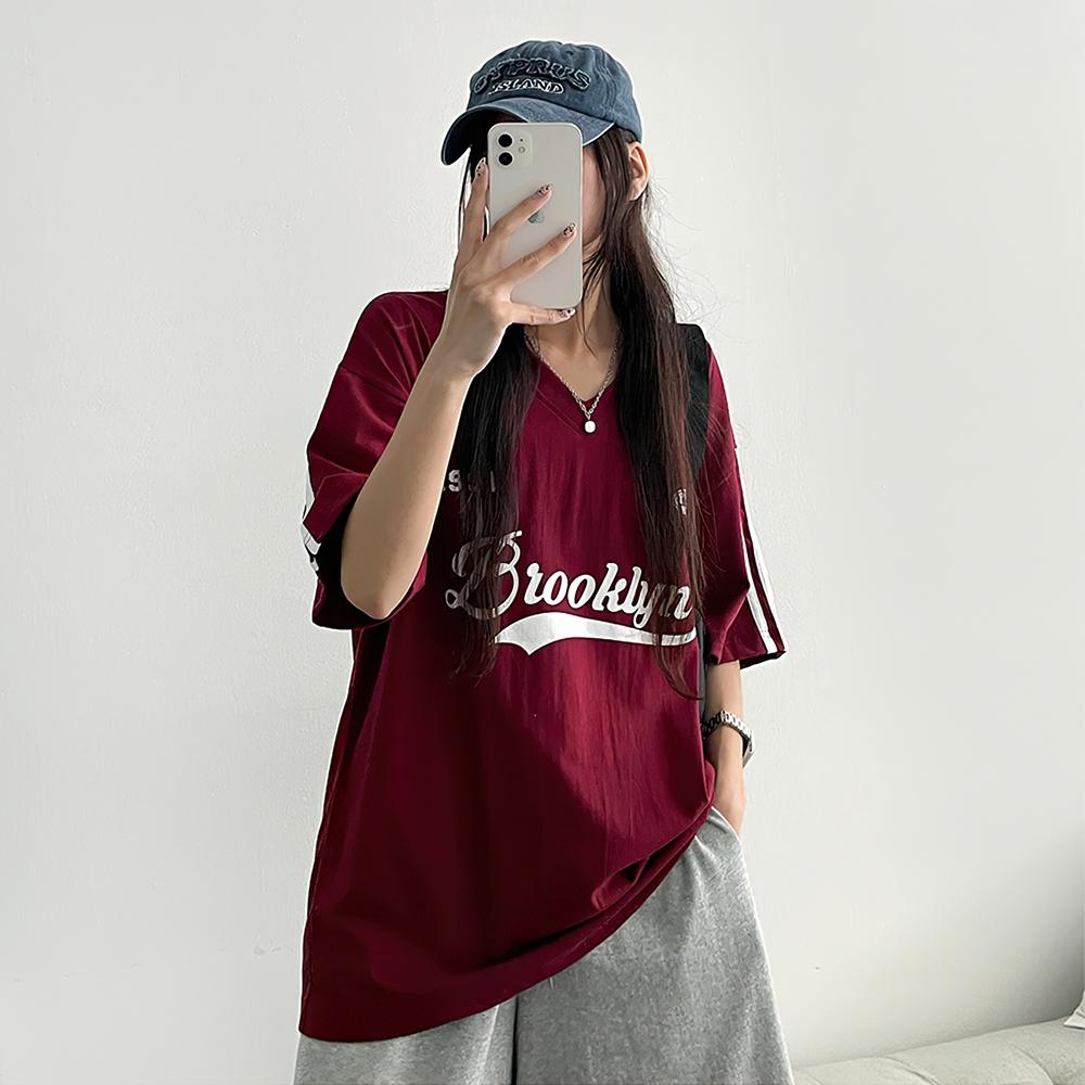 Fashion Street Loose Short-Sleeved Women's Top T-Shirt Versatile High Street Retro Sports Number T-Shirt